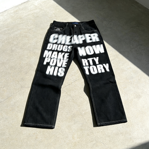 Pantalones Vaqueros de Mezclilla Personalizados OUNA, Estilo Urbano, Lavados, Negros, Estampados, Holgados, de Pierna Recta, Estilo Hip Hop para Hombre - Product Image 2