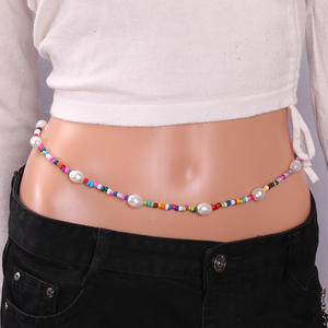 <b>Rainbow</b> Seed Bead Waist Chain Imitation Pearl Bohemian Body Chain Daily Wear Single Lap Fashion Accessory - Product Image 4