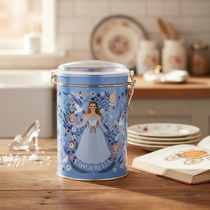 Cinderella Themed 1.1L Metal Food Storage <b>Container</b> with Round Design Wire Clasp Transparent Lid Kontensan ER117U9 - Product Image 3
