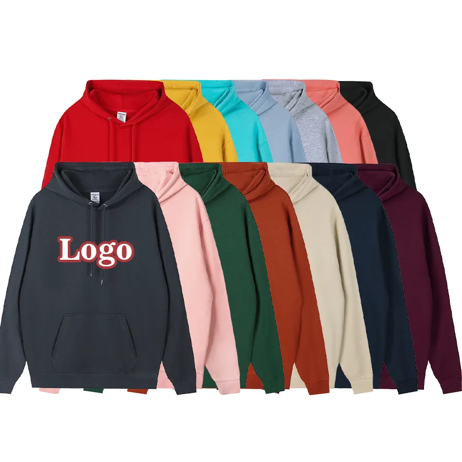 Grosir hoodie pria katun Berat Berat kustom bulu polos ukuran plus Hoodie dan Sweatshirt pria