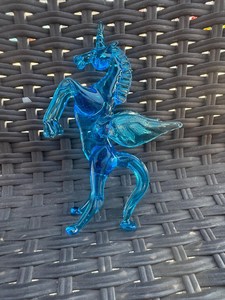 Handblown Glass <b>Unicorn</b> Figurine Blue Transparent Animal Theme Craft Art Decorative Collectible Handmade <b>Ornament</b> - Product Image 4
