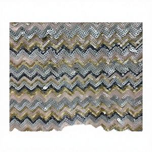 Tissus en tulle uni tricoté 100% polyester, à paillettes multicolores, à rayures, brodés blancs, pour mariage - Product Image 2