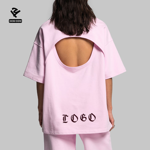 Ensemble de salon 2 pièces personnalisé pour femmes F5449 avec t-shirt surdimensionné dos nu et pantalon large Streetwear Y2k survêtement décontracté - Product Image 5