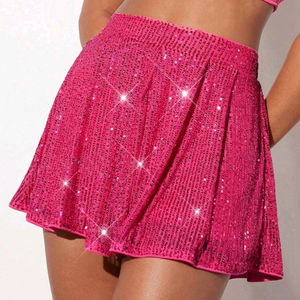 Skort <span class=keywords><strong>Mini</strong></span> Scintillante a Vita Alta da Donna di Tendenza Stile Channel 2025, Pantaloncini Svasati a Gamba Larga con Paillettes per Feste - Product Image 3