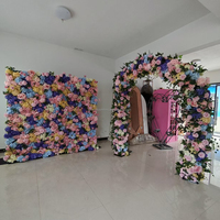 G122 New Trend Floral Wall Colorful Rose Wedding Background Flower Wall Backdrop 8ft X 8ft Roll up Artificial Pink Flower Wall