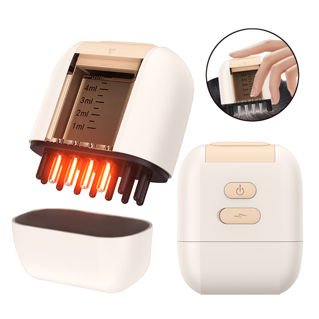2 in 1 Electric Scalp Massager Brush Hair Oil Applicator Hair Growth Red Light Scalp Oil Dispenser Cordless Head Massage Comb