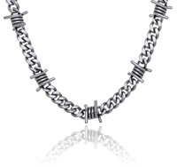 Collier ras du cou en acier inoxydable à maillons cubains style fil barbelé, chaîne épingle punk hip-hop pour hommes et femmes