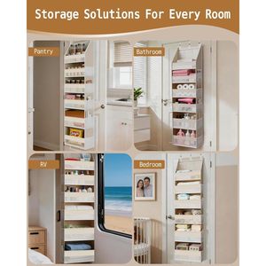 Over the Door Clothing Organizer 6 Pockets Beige Multifunctional Wall Mounted Hooks & Rails Neatening <b>Storage</b> - Product Image 6