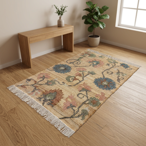 Alfombra Floral con Flecos, Decorativa, para Sala de Estar, Dormitorio, o como Adorno para Sofá - Product Image 4