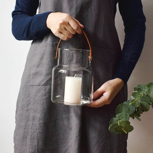 <span class=keywords><strong>Vase</strong></span> en verre borosilicate transparent avec poignée en cuir pour la décoration de la maison, bougeoirs en verre à cheminée ouverte - Product Image 2