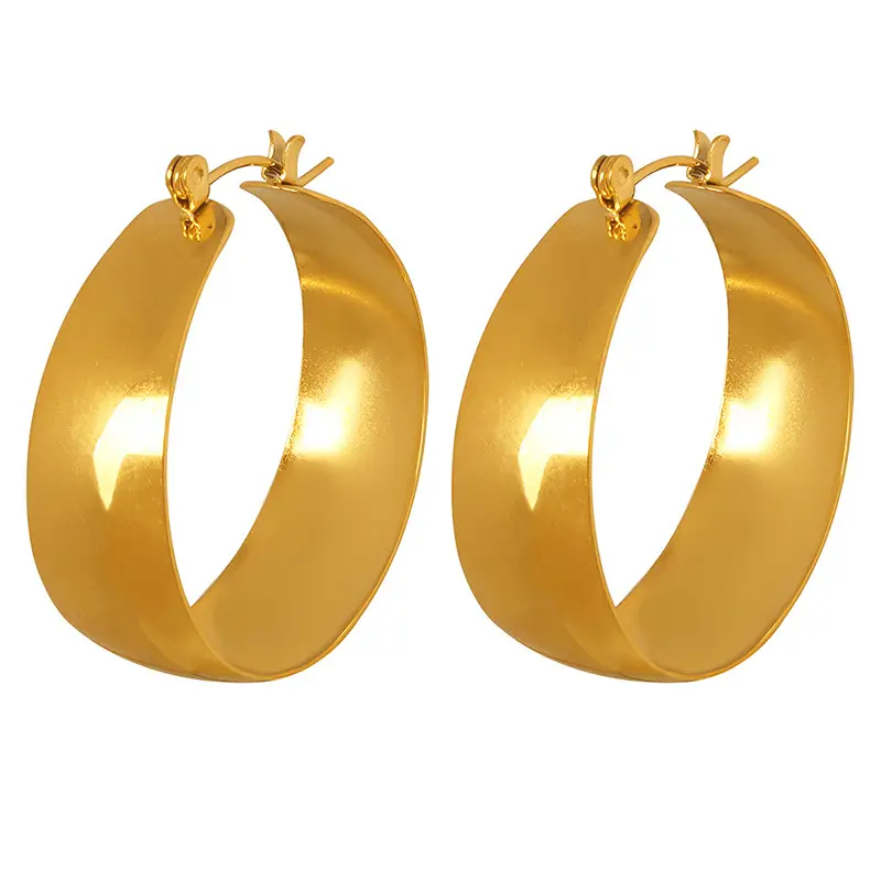 Orecchini a cerchio placcati oro con dichiarazione larga orecchini da donna in acciaio inossidabile con superficie liscia in bianco gioielli da donna