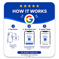 Autocollant de table en acrylique auto-adhésif de 12 cm, carte NFC Google Review avec puce NTAG213 13,56 MHz, fonction Tap NFC et code QR pour les avis