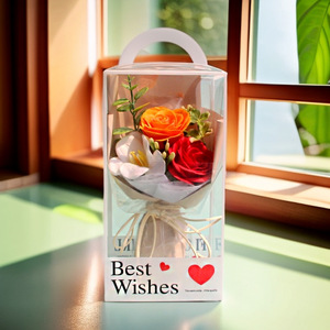 Bouquet de fleurs artificielles Ranguo de luxe rouge/rose/violet, boîte cadeau transparente, cadeau romantique longue durée pour la Saint-Valentin pour elle - Product Image 4