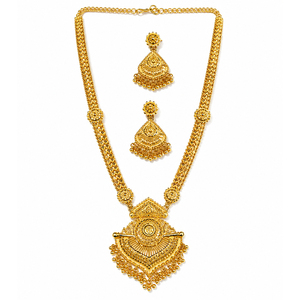 Ensemble d'accessoires de mode traditionnels plaqués or City Girl avec collier long et boucles d'oreilles Jhumka assorties pour femmes - Product Image 1