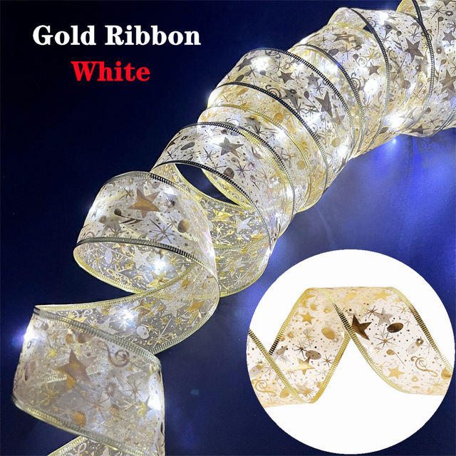 Style 3-Gold ribbon with  white light