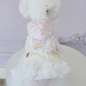 Luxury Tweed <strong>Dog</strong> Princess Dress Winter Thickened Fleece Lined Cotton Hooded Dress with Tulle Skirt Snap Closure Elegant Pet <strong>Gown</strong> - Product Image 4