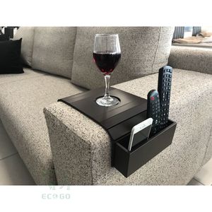 Plateau pliable en bambou laqué pour canapé avec boîte de rangement latérale, organisateur antidérapant pour canapé, pour le rangement de vaisselle dans le salon - Product Image 3