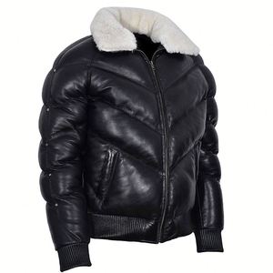 Veste matelassée en cuir véritable et velours côtelé pour homme, vente chaude, fermeture éclair, personnalisable, rembourrée, pour l'hiver, vêtements d'extérieur, 2026 - Product Image 1