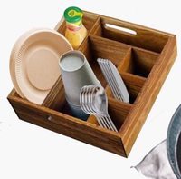 Boîtes de rangement en bois, porte-serviettes et assiettes en papier, porte-couverts en bois Boîtes décoratives en bois avec séparateurs