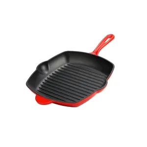 Sartén de hierro fundido personalizada, juego de utensilios de cocina de hierro fundido OEM, sartén recubierta de esmalte, venta al por mayor