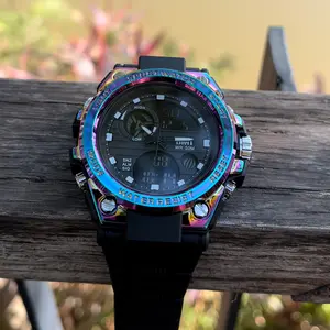 التناظرية ساعة رقمية رجل الملونة المعصم الساعات ، الفاخرة للماء الكوارتز طالب للجنسين الذهب الرياضية ساعة رقمية es