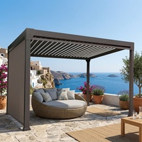 Pergola motorisée intelligente à lamelles orientables, contrôlée par application, écologique, avec capteur de pluie automatique, ventilateur de plafond thermolaqué et éclairage pour jardin