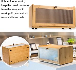 Caja de <span class=keywords><strong>Pan</strong></span> de Bambú para Encimera de Cocina, Organizador de Gran Capacidad con Puerta de Acrílico Magnética, Contenedor Multifuncional - Product Image 4