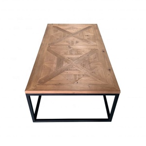 Mesa auxiliar de centro de té con marco de metal negro de madera de pino rústico reciclado industrial moderno E10 - Product Image 4