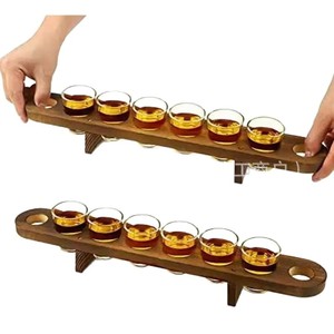 ถาดไม้ใส่เครื่องดื่มพร้อมหูจับ จุได้ 6 แก้ว สำหรับเสิร์ฟในบาร์ - Product Image 1