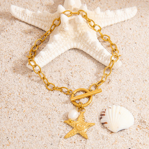 Bracelet à breloques étoile de mer en alliage de zinc plaqué or, bijoux d'été océaniques, accessoire de mode unisexe - Product Image 3