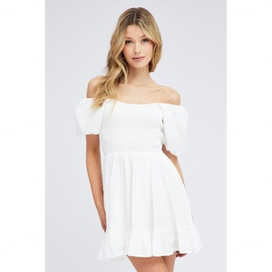 Robe Courte Décontractée OEM de Haute Qualité avec Smocks, Couleur Unie, Caractéristiques Écologiques, Vente en Gros, Ceinture Naturelle Décorative - Product Image 3