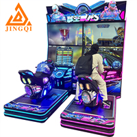 Machine de jeu d'arcade de course de moto à double écran style néon, simulateur Moto GP à monnayeur pour 2 joueurs, idéal pour centre commercial