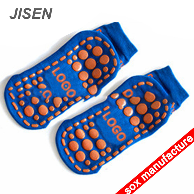 OEM Bulk Custom Logo Crew Knitted Trampoline Park Socks with Anti-Slip Grip for Indoor Playground Use Bottom Design Boy Kids