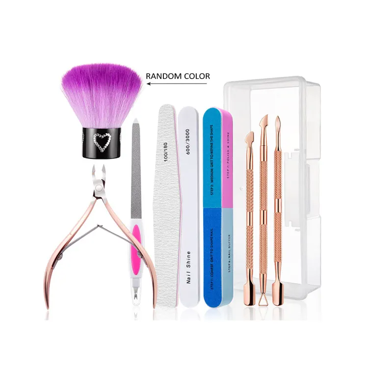 10PCS Stainless Steel Cuticle Remover Tools Kit with Dust Brush Nail Files Cuticle Nipper Cuticle Pushers with Transparent Box