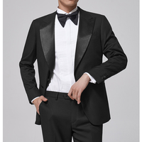 Costume de mariage en satin noir pour homme, 2 pièces, veste à 1 bouton, col à revers pointu, poches à rabat, pantalon
