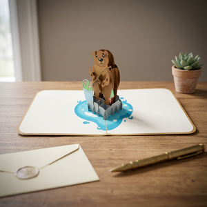 Carte pop-up Teddy Bear Fishing, thème animalier, découpe de papier, impression de dessin animé, carton AN366, décoration pour la maison - Product Image 2