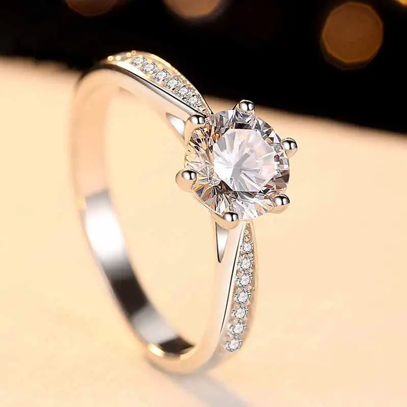 แหวนหมั้นเพชรโมอิสสีเงิน925สำหรับผู้หญิงแหวนเงินโมอิส925สเตอร์ลิงคาร์บอนสูงสำหรับผู้หญิง