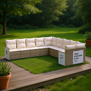 Conjunto de Sofás de Jardín de Mimbre Sintético Beige, Diseño Contemporáneo Resistente al Agua para Exteriores, Cojines de Espuma de Alta Densidad - Product Image 2