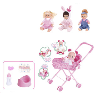 Commercio all'ingrosso carrello di ferro 14 pollici bere pipì baby doll set accessorio bottiglia passeggino per i bambini con IC - Product Image 1