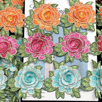 Nouvelle dentelle brodée florale 7 couleurs soluble dans l'eau, garniture double couche en rosette, style ethnique Miao, pour vêtements et embellissements DIY