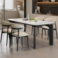 Table à manger rectangulaire moderne en pierre frittée avec pieds en métal et en bois, écologique, 6 places, pour la maison, le bureau, la cuisine, l'hôtel