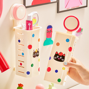 Dopamine Bathroom Wall Mounted Suction Cup Storage Box Rectangle Toiletries Organizer With Cat Pattern For Toilet Curling Iron - Product Image 3