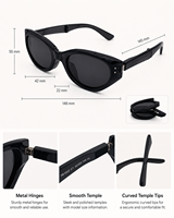 Lunettes de soleil pliables de luxe en acétate noir, protection UV400, unisexe, logo personnalisé, OEM/ODM, vente en gros, monture étroite, anti-radiation, style œil de chat