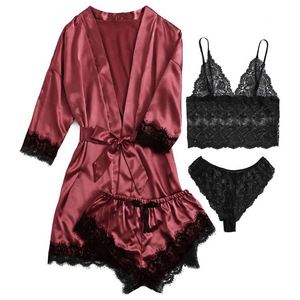 Solid Satin Tters Graphic Mature Lace Bra Silk Shorts Kimono Robe Nightgown Clothing