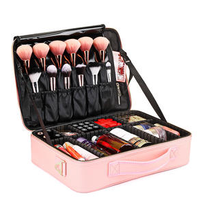 Bolsa de Maquillaje Profesional de Cuero Sintético Rosa, Gran Capacidad con Divisores para Almacenamiento en el Hogar y Uso en Viajes - Product Image 3
