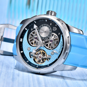 PAGANI Design Men's Mechanical <b>Skeleton</b> <b>Watch</b> <b>Automatic</b> Luminous Blue Fluororubber Strap 100m Waterproof Stainless Steel Case - Product Image 3
