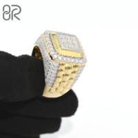 Hip Hop VVS Moissanite anillo de diamante cuadrado grueso 925 plata esterlina chapado en oro banda de dedo anillo de joyería fina para hombres