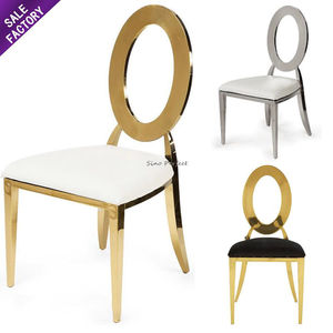 Chaises de banquet empilables en acier inoxydable blanc or, motif au dos, design classique pour événements de mariage, chaise de salle à manger - Product Image 4