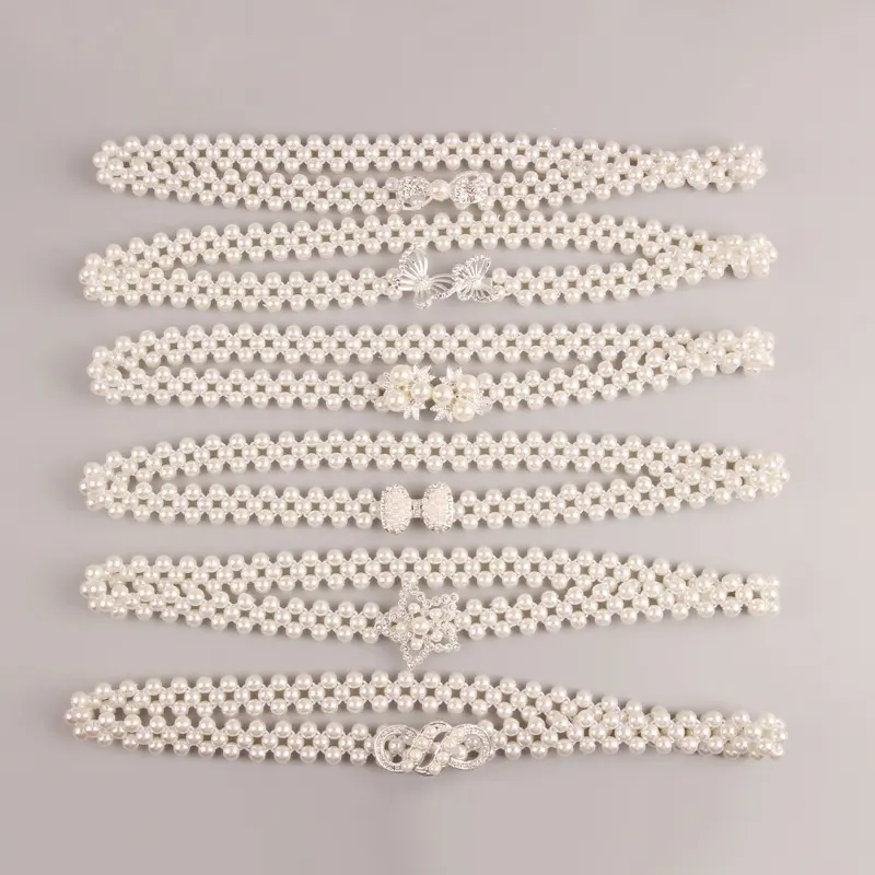 wholesale Trendy Women Lady Girl new hot sale fashion belts pearl diamond flower dress decoration elastic waist belt