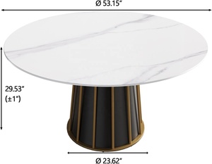 Bàn ăn bằng đá cẩm thạch tròn màu trắng hiện đại đặt 6-8 người lắp ráp cơ sở PU cho khách sạn phòng ăn nhà bếp phòng khách nhà hàng - Product Image 2